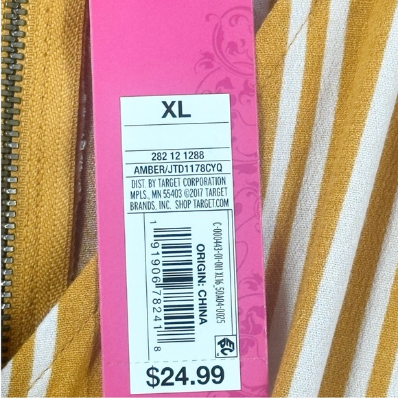 Xhilaration Women’s Short Sleeve Striped Faux Wrap Midi Dress Amber Size XL - Picture 7 of 11